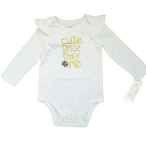 Cat & Jack Baby Girls 12M Long Sleeve Cute Since Day One Bodysuit Almond Cream